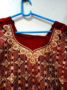 Burgundy & Gold Embroidered Dress