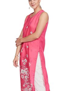 Pink Floral Sleeveless Kurti