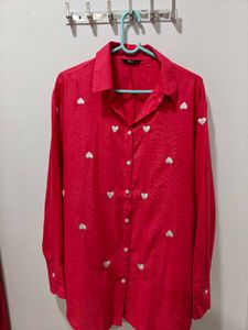 Only Pink Shirt With Heart Embroidery