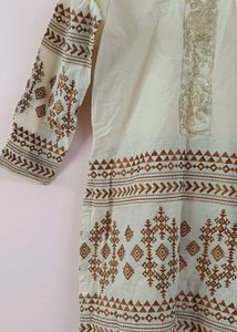 Elegant Cream Kurta with Golden Embroidery ✨