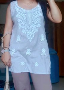 Grey Embroidery Short Kurthi