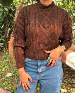 Brown Knit Turtleneck Sweater