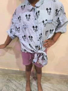 Denim Disney Mickey Mouse Shirt For Girls
