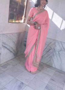 Pink Embellished Saree