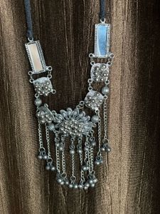 Floral Oxidized Silver Jewellery Set – Choker &amp; Ea