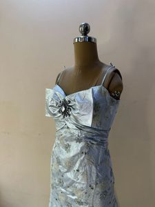 Silver Heavy Embellished Bow Gown