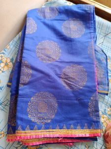 Beautiful Golden Patched Blue Banarasi Saree