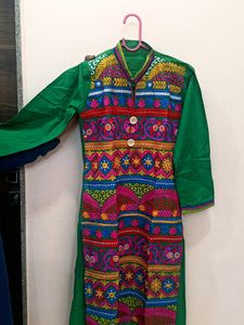 Green Colour, embroidery, Cotton Kurti Woo