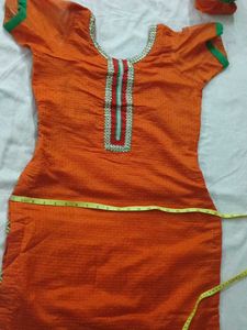 Orange Fulkari Pant Suit Set