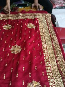 Elegant Red &amp; Gold Embroidered Saree