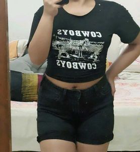 Combo Crop Top &amp; Jeans Shorts