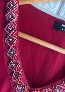 Burgundy Embellished Tank top