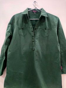 Cotton Green Short Kurta For Men