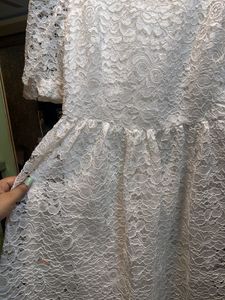 Tailored White Lace Puff Sleeve Dress