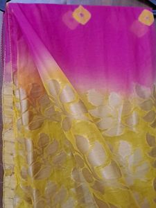 Yellow &amp;. Pink Two Shades Bandhani Sare