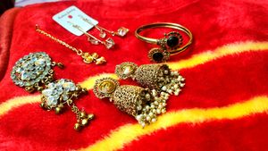 Golden Ear Ring(2pcs),Bracelet,Mangtika,Hair Crown