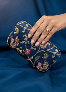 Blue Embroidery Clutch