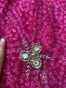 Pink Bandhani Saree with Embellishments