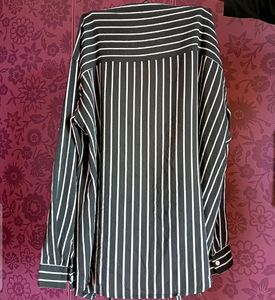 Black And White Striped Oversized Shirt For Woman