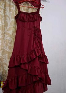 🍒 Vintage Cherry Ruffle High low Midi Dress