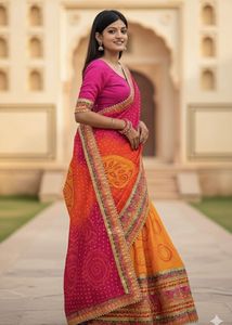 Elegant Pink &amp; Orange Saree