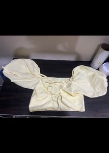 Balloon Sleeve Yellow Corset Top with lace Detail