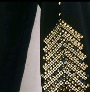 Black Nida Fabric Abaya with Golden Stones