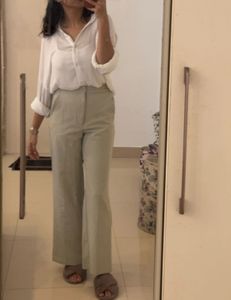 Pastel Green High-Waist Straight-Leg Trousers