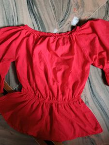 Red Ruffle Sleeve Top