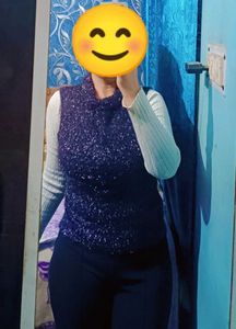 Sparkly White Sweater With Black  Sleeveless Top