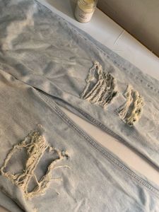 American Eagle Ripped Light Wash Wide Leg Jeans