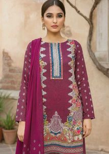Purple Embroidered Dress Material