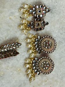 Pearl Kundan Earring Set 3 Combo