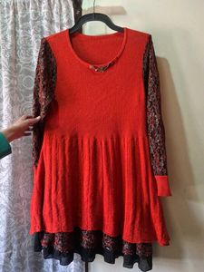 red Knit winter dress for girls