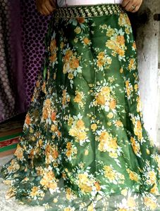 Girls Green Organza Lehenga