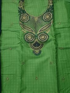 Green and Blue Embroidered Dress Material