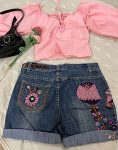 Floral Embroidered Denim Shorts