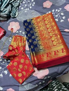 Elegant Red & Blue Saree