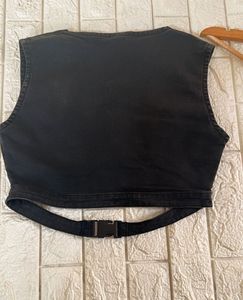 Denim Crop Top With Buckle Strap