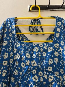 Blue Floral Babydoll Mini Dress