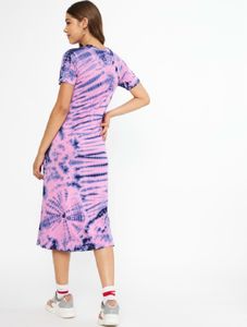 Round Neck Tie Dye Casual Midi Dress
