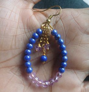 Chic Blue & Pink Beaded Dangle Earring
