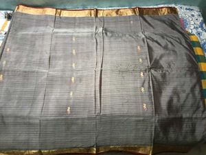 GentlyUsed LanchiPattu GreySaree with maroon blous