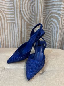 Blue Rhinestone Slingback Heels
