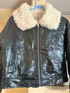 Black Faux Leather Jacket with Fur