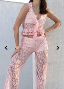 Pink Lace Flare Pants ( only Pant )