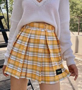 Yellow Plaid Pleated Skirt