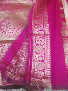 Beautiful New Hot Pink Banarasi Saree With Blouse