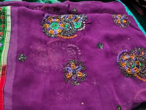 Embroidered Purple Saree
