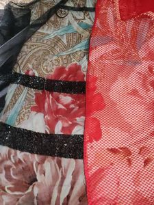 Red &amp; Black Embellished Saree